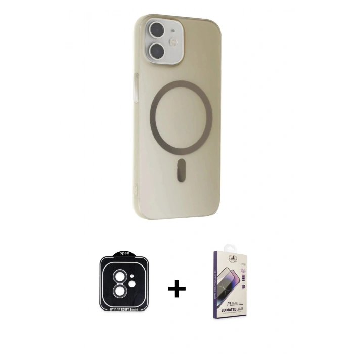MARSİLYAN™- iPhone 11 Kılıf Çekirdek Modern Prime - Siyah Bilvis 3D Mat Cam Ekran Koruyucu + PVD Metal Kamera Lens - SH