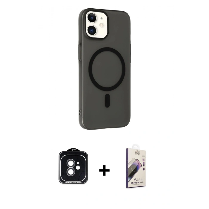 MARSİLYAN™- iPhone 11 Kılıf Çekirdek Modern Prime - Siyah Bilvis 3D Mat Cam Ekran Koruyucu + PVD Metal Kamera Lens - SH