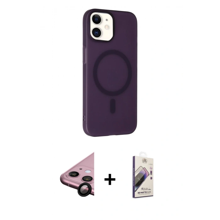 MARSİLYAN™- iPhone 11 Kılıf Çekirdek Modern Prime - Siyah Bilvis 3D Mat Cam Ekran Koruyucu + Siyah Raze Metal Kamera Lens