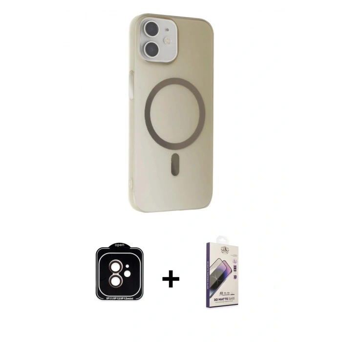 MARSİLYAN™- iPhone 11 Kılıf Çekirdek Modern Prime - Siyah Bilvis 3D Mat Cam Ekran Koruyucu + PVD Metal Kamera Lens - TU