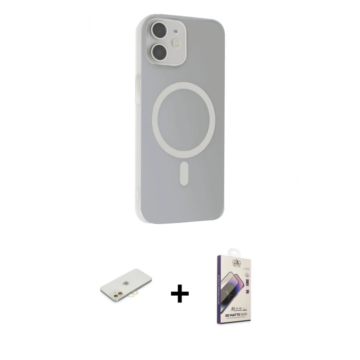 MARSİLYAN™- iPhone 11 Kılıf Çekirdek Modern Prime - Siyah Bilvis 3D Mat Cam Ekran Koruyucu + Renkli Kamera Lens Koruma Cam - TU