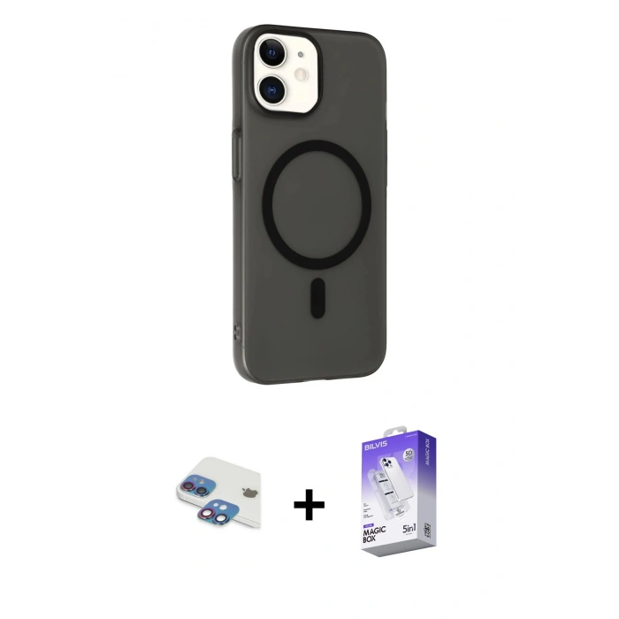 MARSİLYAN™- iPhone 11 Kılıf Çekirdek Modern Prime - Siyah Bilvis 5in1 3D Magic Cam Ekran Koruyucu + Pers Alüminyum Kamera Lens - GI