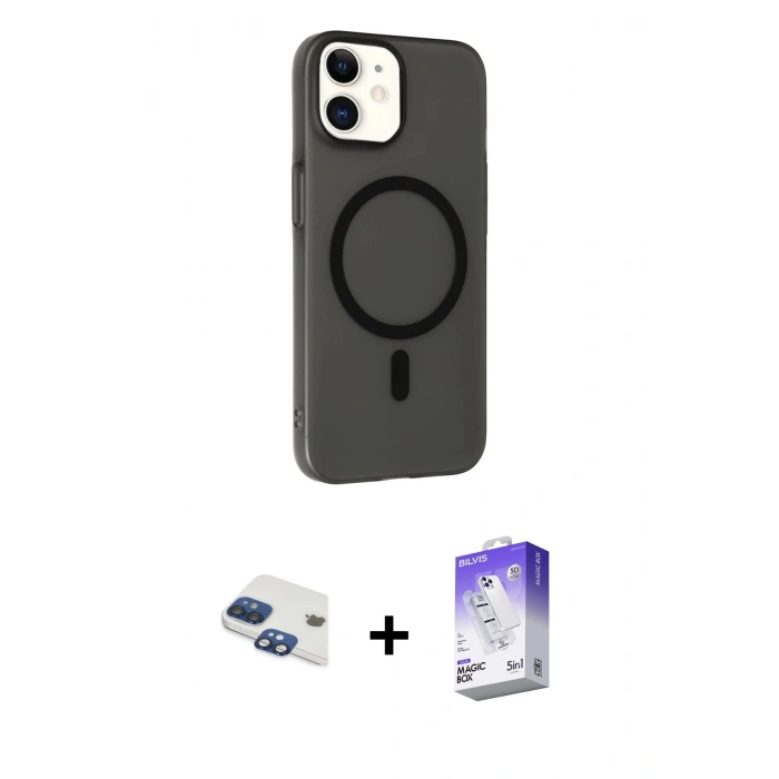 MARSİLYAN™- iPhone 11 Kılıf Çekirdek Modern Prime - Siyah Bilvis 5in1 3D Magic Cam Ekran Koruyucu + Pers Alüminyum Kamera Lens - LT