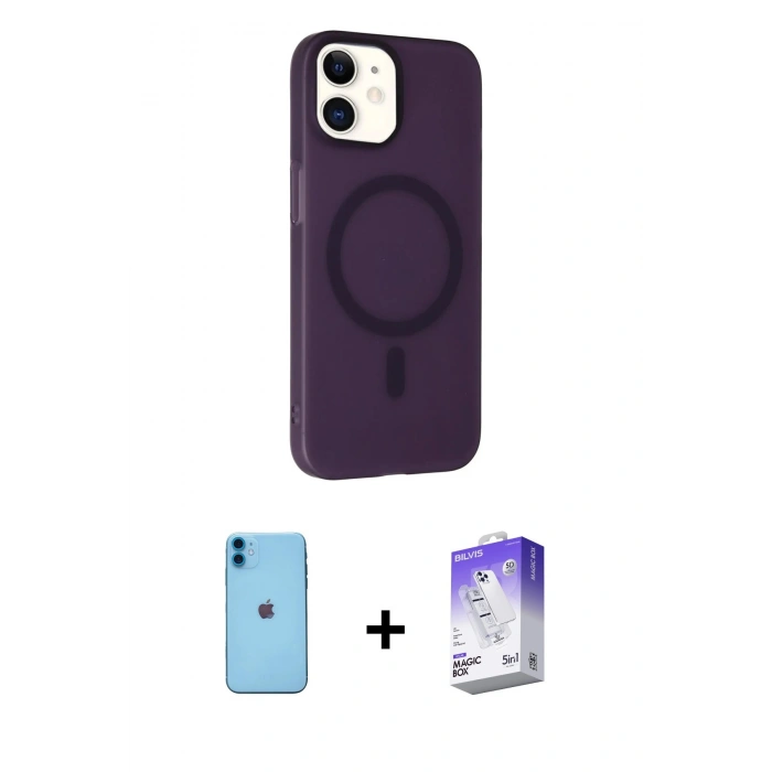 MARSİLYAN™- iPhone 11 Kılıf Çekirdek Modern Prime - Siyah Bilvis 5in1 3D Magic Cam Ekran Koruyucu + Mavi Neon Fosforlu Kamera Lens