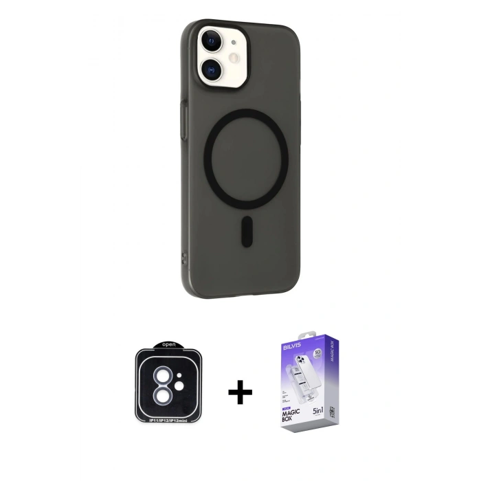 MARSİLYAN™- iPhone 11 Kılıf Çekirdek Modern Prime - Siyah Bilvis 5in1 3D Magic Cam Ekran Koruyucu + PVD Metal Kamera Lens - MI