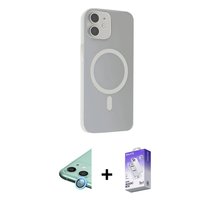MARSİLYAN™- iPhone 11 Kılıf Çekirdek Modern Prime - Siyah Bilvis 5in1 3D Magic Cam Ekran Koruyucu + Raze Metal Kamera Lens - MI
