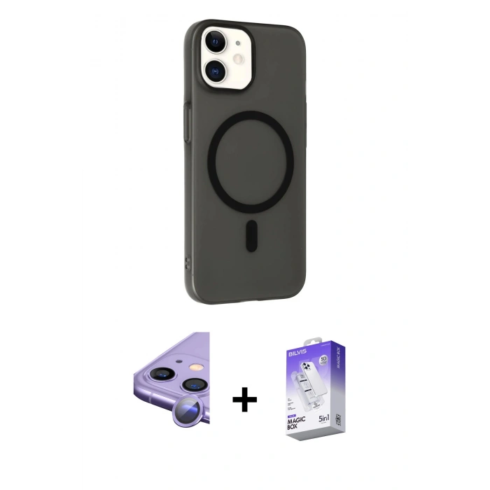 MARSİLYAN™- iPhone 11 Kılıf Çekirdek Modern Prime - Siyah Bilvis 5in1 3D Magic Cam Ekran Koruyucu + Raze Metal Kamera Lens - MR