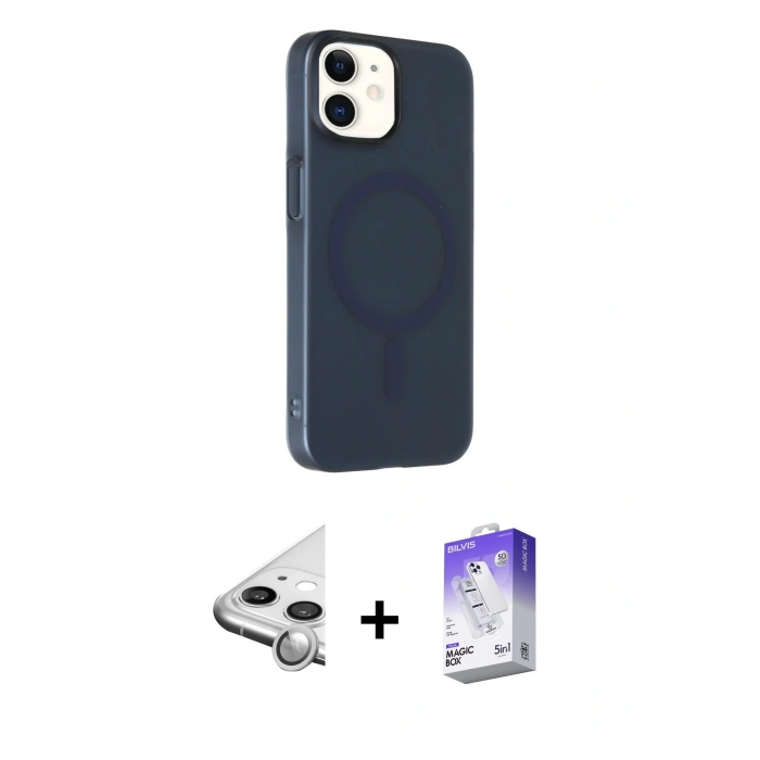 MARSİLYAN™- iPhone 11 Kılıf Çekirdek Modern Prime - Siyah Bilvis 5in1 3D Magic Cam Ekran Koruyucu + Raze Metal Kamera Lens - GS