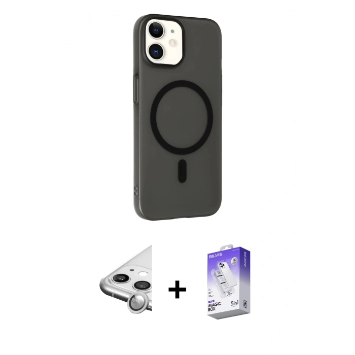 MARSİLYAN™- iPhone 11 Kılıf Çekirdek Modern Prime - Siyah Bilvis 5in1 3D Magic Cam Ekran Koruyucu + Raze Metal Kamera Lens - GS