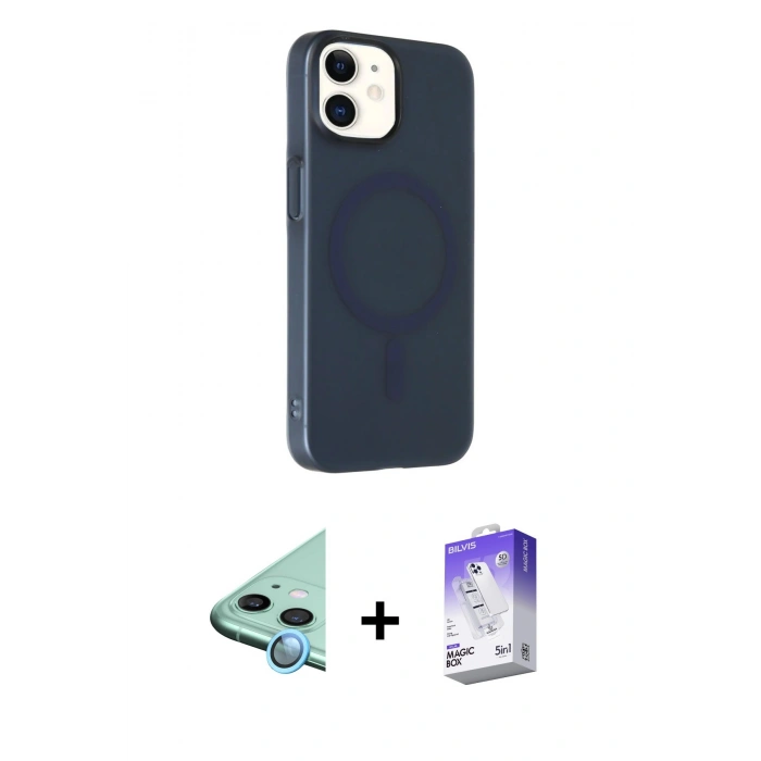 MARSİLYAN™- iPhone 11 Kılıf Çekirdek Modern Prime - Siyah Bilvis 5in1 3D Magic Cam Ekran Koruyucu + Raze Metal Kamera Lens - MI