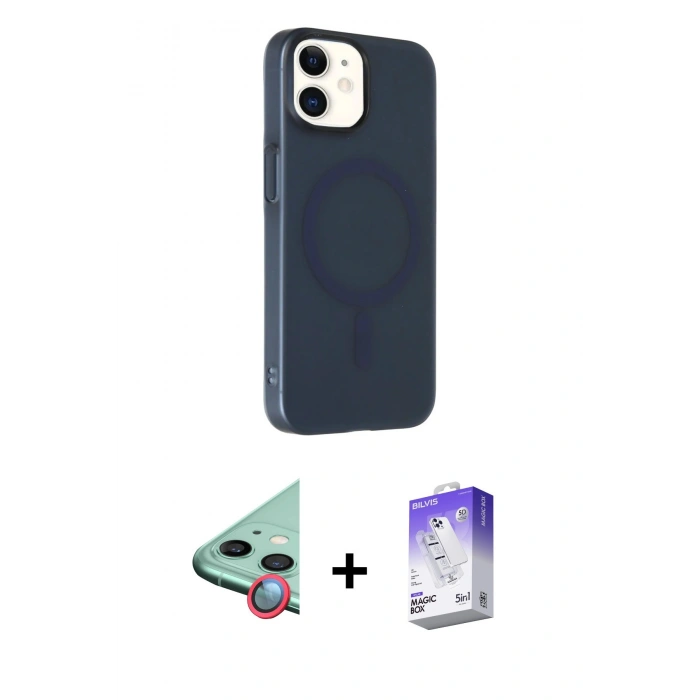 MARSİLYAN™- iPhone 11 Kılıf Çekirdek Modern Prime - Siyah Bilvis 5in1 3D Magic Cam Ekran Koruyucu + Raze Metal Kamera Lens - KI