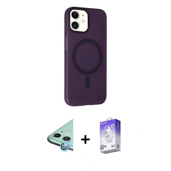 MARSİLYAN™- iPhone 11 Kılıf Çekirdek Modern Prime - Siyah Bilvis 5in1 3D Magic Cam Ekran Koruyucu + Raze Metal Kamera Lens - MI
