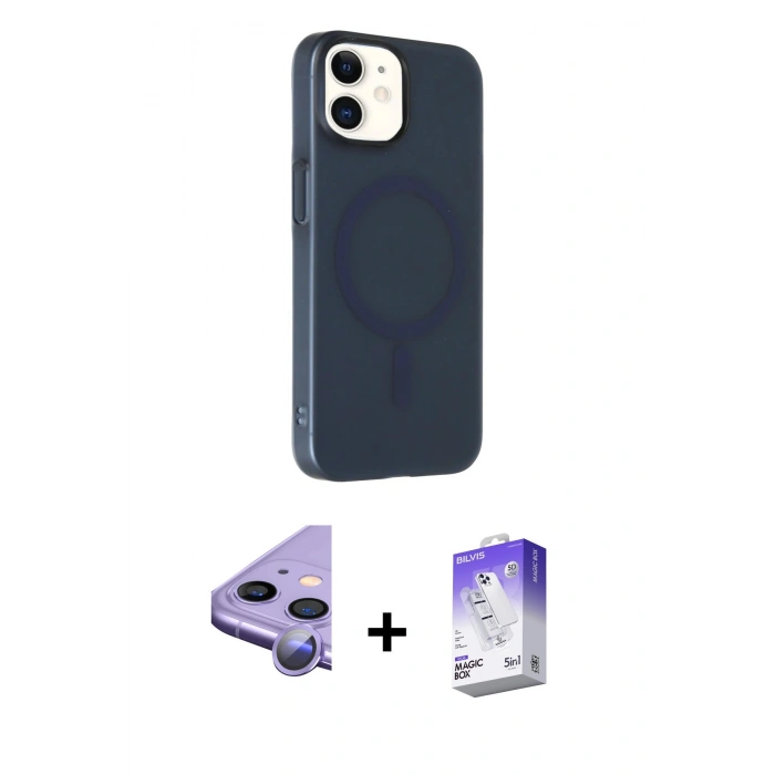 MARSİLYAN™- iPhone 11 Kılıf Çekirdek Modern Prime - Siyah Bilvis 5in1 3D Magic Cam Ekran Koruyucu + Raze Metal Kamera Lens - MR