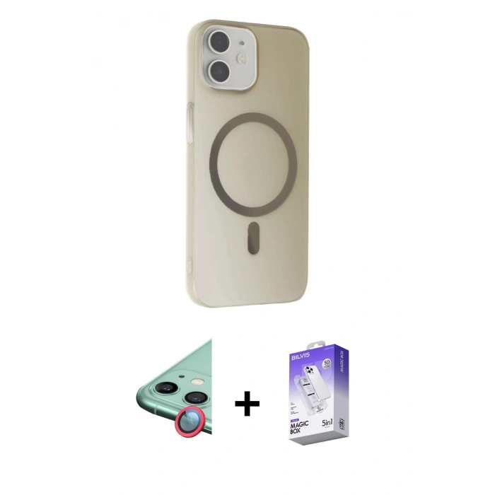 MARSİLYAN™- iPhone 11 Kılıf Çekirdek Modern Prime - Siyah Bilvis 5in1 3D Magic Cam Ekran Koruyucu + Raze Metal Kamera Lens - KI