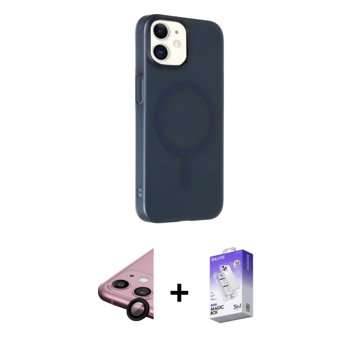 MARSİLYAN™- iPhone 11 Kılıf Çekirdek Modern Prime - Siyah Bilvis 5in1 3D Magic Cam Ekran Koruyucu + Siyah Raze Metal Kamera Lens