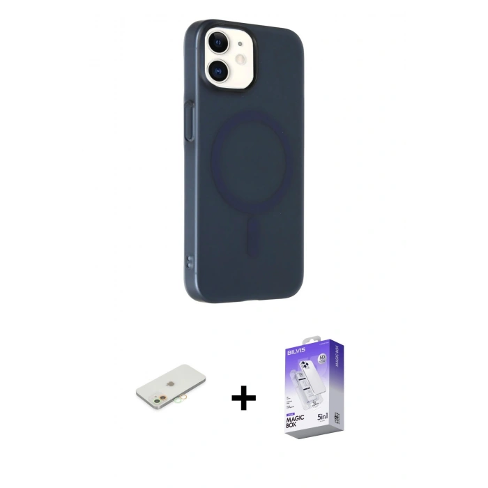 MARSİLYAN™- iPhone 11 Kılıf Çekirdek Modern Prime - Siyah Bilvis 5in1 3D Magic Cam Ekran Koruyucu + Renkli Kamera Lens Koruma Cam - TU