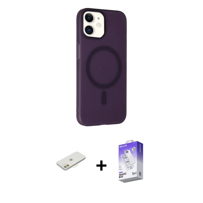 MARSİLYAN™- iPhone 11 Kılıf Çekirdek Modern Prime - Siyah Bilvis 5in1 3D Magic Cam Ekran Koruyucu + Renkli Kamera Lens Koruma Cam - TU