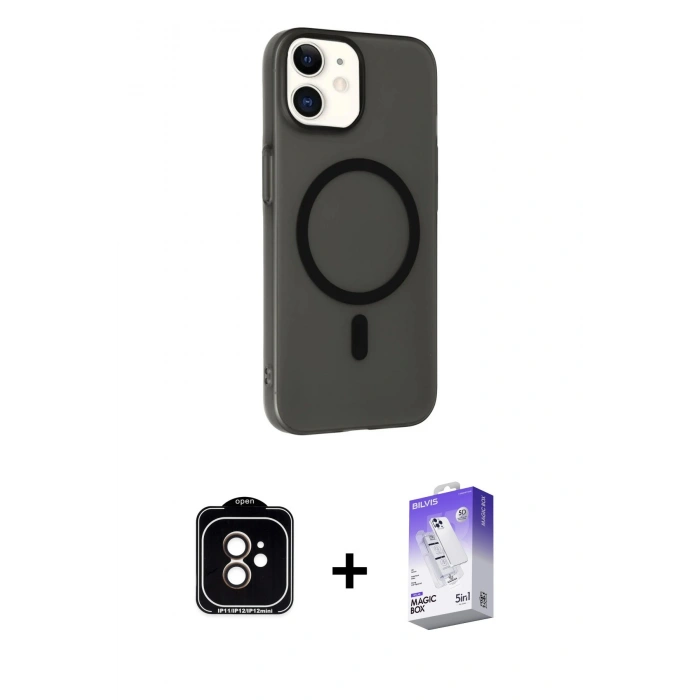 MARSİLYAN™- iPhone 11 Kılıf Çekirdek Modern Prime - Siyah Bilvis 5in1 3D Magic Cam Ekran Koruyucu + PVD Metal Kamera Lens - TU