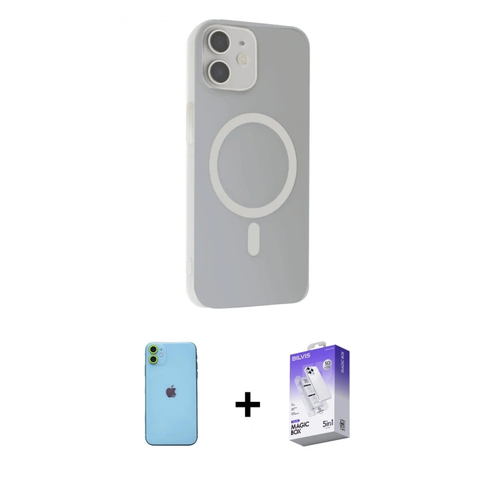 MARSİLYAN™- iPhone 11 Kılıf Çekirdek Modern Prime - Siyah Bilvis 5in1 3D Magic Cam Ekran Koruyucu + Neon Fosforlu Kamera Lens - YL