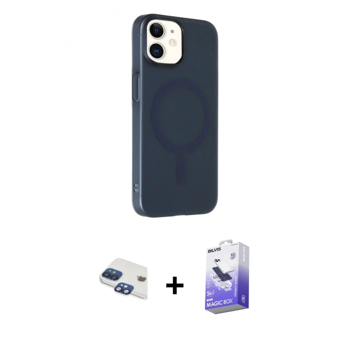 MARSİLYAN™- iPhone 11 Kılıf Çekirdek Modern Prime - Siyah Bilvis 5in1 5D Magic Hayalet Cam Ekran Koruyucu + Pers Alüminyum Kamera Lens - LT