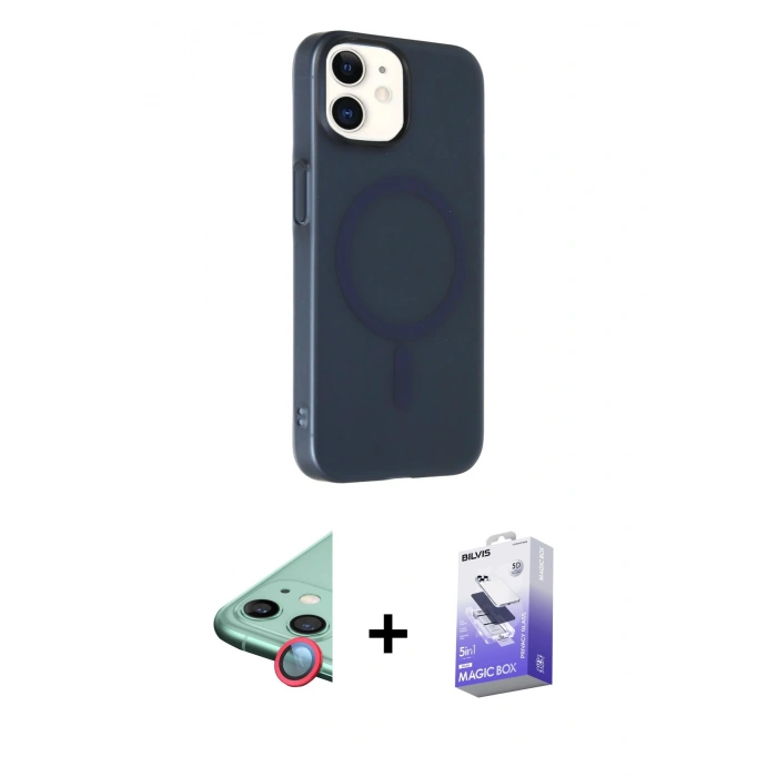 MARSİLYAN™- iPhone 11 Kılıf Çekirdek Modern Prime - Siyah Bilvis 5in1 5D Magic Hayalet Cam Ekran Koruyucu + Raze Metal Kamera Lens - KI