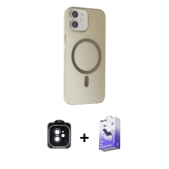 MARSİLYAN™- iPhone 11 Kılıf Çekirdek Modern Prime - Siyah Bilvis 5in1 5D Magic Hayalet Cam Ekran Koruyucu + PVD Metal Kamera Lens - SH