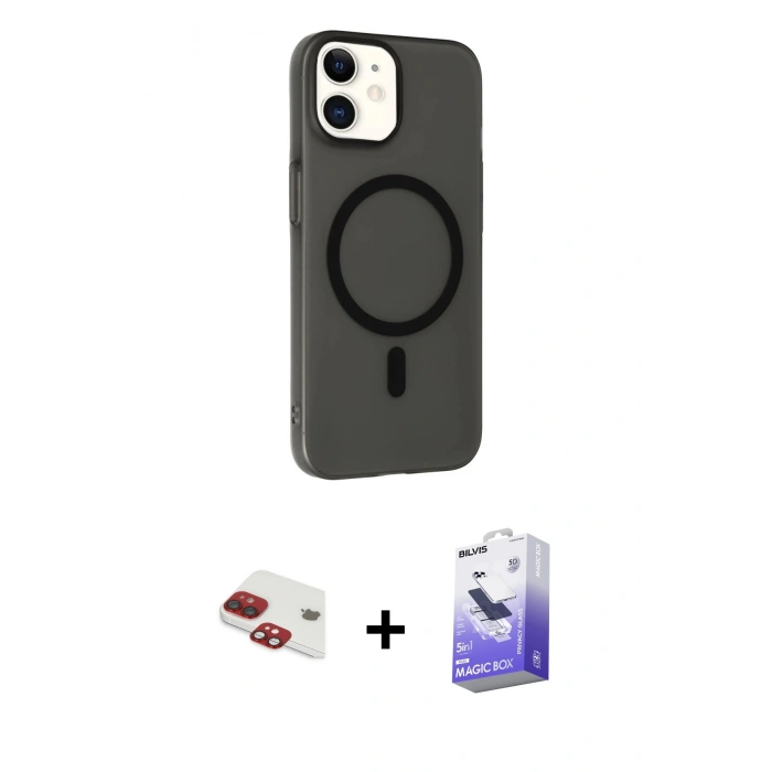 MARSİLYAN™- iPhone 11 Kılıf Çekirdek Modern Prime - Siyah Bilvis 5in1 5D Magic Hayalet Cam Ekran Koruyucu + Pers Alüminyum Kamera Lens - KI