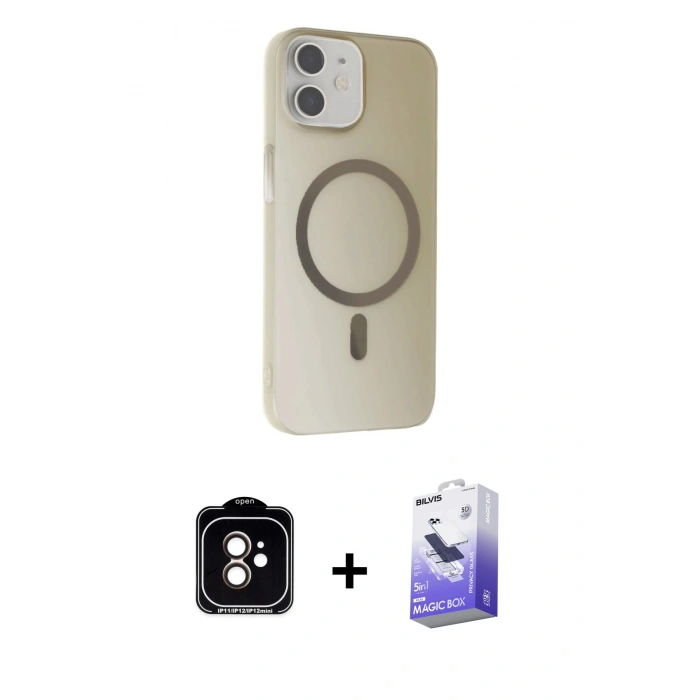 MARSİLYAN™- iPhone 11 Kılıf Çekirdek Modern Prime - Siyah Bilvis 5in1 5D Magic Hayalet Cam Ekran Koruyucu + PVD Metal Kamera Lens - TU