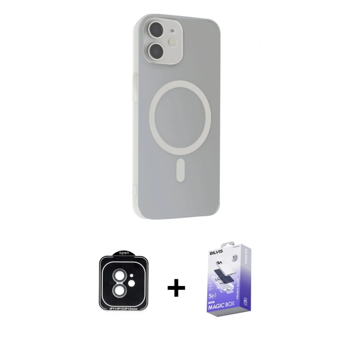 MARSİLYAN™- iPhone 11 Kılıf Çekirdek Modern Prime - Siyah Bilvis 5in1 5D Magic Hayalet Cam Ekran Koruyucu + PVD Metal Kamera Lens - YL