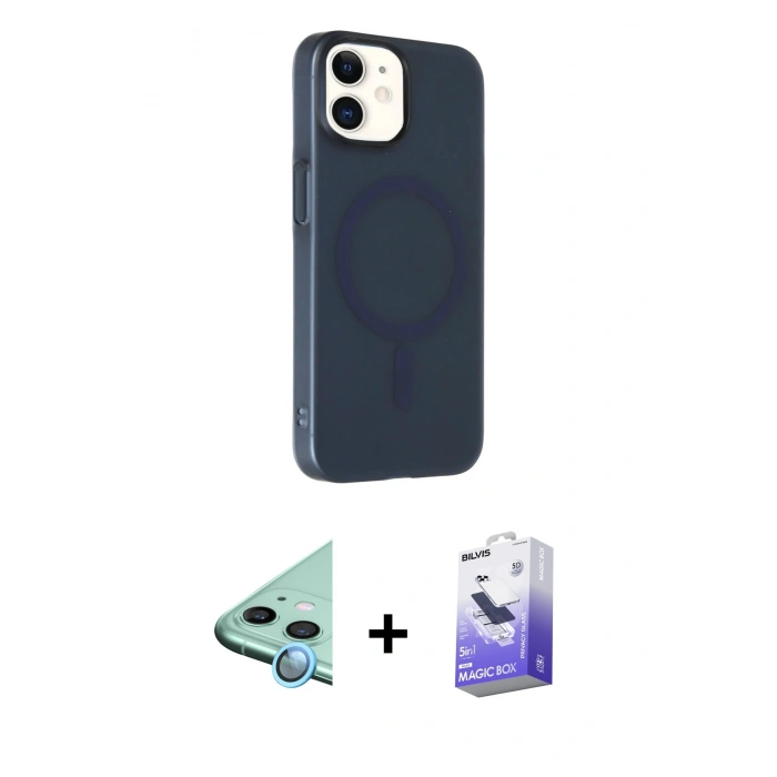MARSİLYAN™- iPhone 11 Kılıf Çekirdek Modern Prime - Siyah Bilvis 5in1 5D Magic Hayalet Cam Ekran Koruyucu + Raze Metal Kamera Lens - MI
