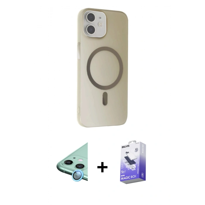 MARSİLYAN™- iPhone 11 Kılıf Çekirdek Modern Prime - Siyah Bilvis 5in1 5D Magic Hayalet Cam Ekran Koruyucu + Raze Metal Kamera Lens - MI