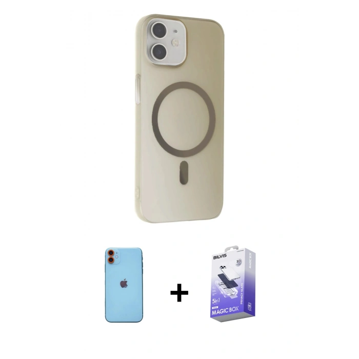 MARSİLYAN™- iPhone 11 Kılıf Çekirdek Modern Prime - Siyah Bilvis 5in1 5D Magic Hayalet Cam Ekran Koruyucu + Neon Fosforlu Kamera Lens - TU
