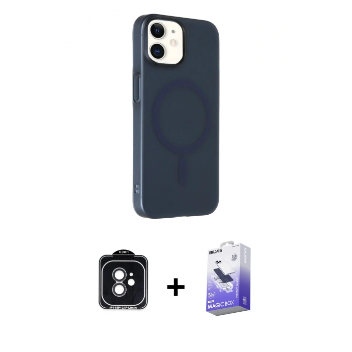MARSİLYAN™- iPhone 11 Kılıf Çekirdek Modern Prime - Siyah Bilvis 5in1 5D Magic Hayalet Cam Ekran Koruyucu + PVD Metal Kamera Lens - SH
