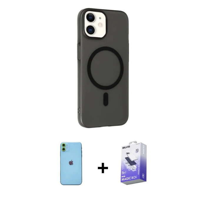MARSİLYAN™- iPhone 11 Kılıf Çekirdek Modern Prime - Siyah Bilvis 5in1 5D Magic Hayalet Cam Ekran Koruyucu + Neon Fosforlu Kamera Lens - YL