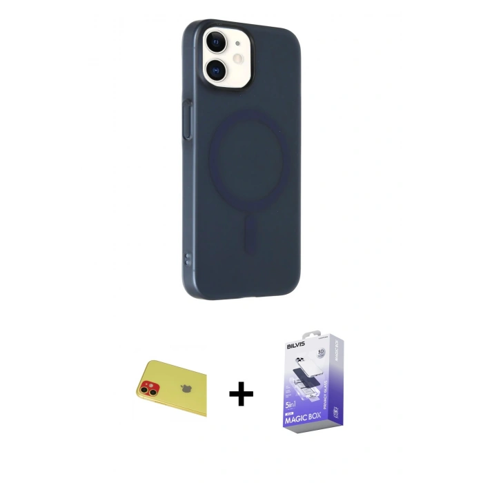 MARSİLYAN™- iPhone 11 Kılıf Çekirdek Modern Prime - Siyah Bilvis 5in1 5D Magic Hayalet Cam Ekran Koruyucu + Rainbow Kamera Lens Koruma Cam - KI