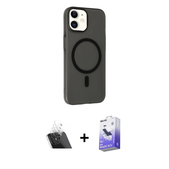 MARSİLYAN™- iPhone 11 Kılıf Çekirdek Modern Prime - Siyah Bilvis 5in1 5D Magic Hayalet Cam Ekran Koruyucu + Kamera Lens Koruma Cam - SF