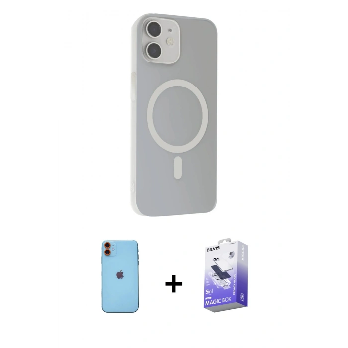 MARSİLYAN™- iPhone 11 Kılıf Çekirdek Modern Prime - Siyah Bilvis 5in1 5D Magic Hayalet Cam Ekran Koruyucu + Neon Fosforlu Kamera Lens - TU