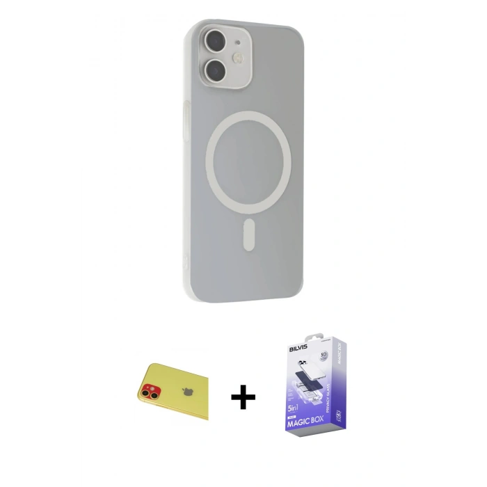 MARSİLYAN™- iPhone 11 Kılıf Çekirdek Modern Prime - Siyah Bilvis 5in1 5D Magic Hayalet Cam Ekran Koruyucu + Rainbow Kamera Lens Koruma Cam - KI
