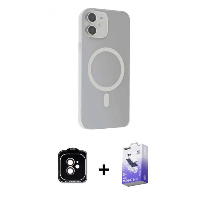 MARSİLYAN™- iPhone 11 Kılıf Çekirdek Modern Prime - Siyah Bilvis 5in1 5D Magic Hayalet Cam Ekran Koruyucu + PVD Metal Kamera Lens - TU