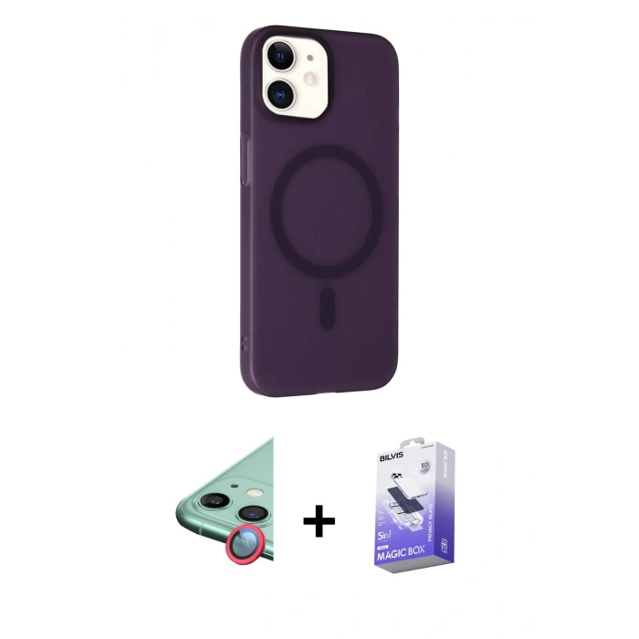 MARSİLYAN™- iPhone 11 Kılıf Çekirdek Modern Prime - Siyah Bilvis 5in1 5D Magic Hayalet Cam Ekran Koruyucu + Raze Metal Kamera Lens - KI