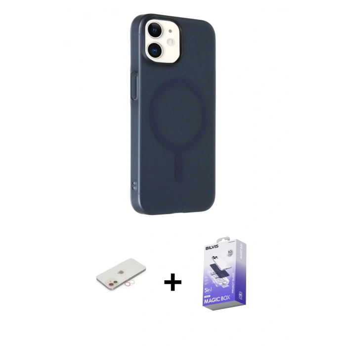 MARSİLYAN™- iPhone 11 Kılıf Çekirdek Modern Prime - Siyah Bilvis 5in1 5D Magic Hayalet Cam Ekran Koruyucu + Renkli Kamera Lens Koruma Cam - YL