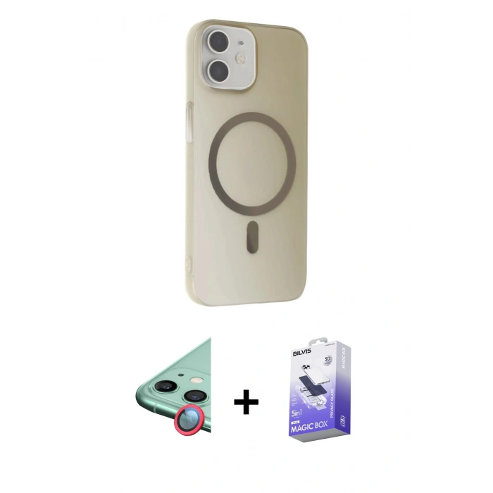 MARSİLYAN™- iPhone 11 Kılıf Çekirdek Modern Prime - Siyah Bilvis 5in1 5D Magic Hayalet Cam Ekran Koruyucu + Raze Metal Kamera Lens - KI