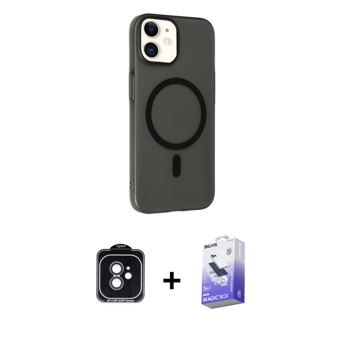 MARSİLYAN™- iPhone 11 Kılıf Çekirdek Modern Prime - Siyah Bilvis 5in1 5D Magic Hayalet Cam Ekran Koruyucu + PVD Metal Kamera Lens - SH