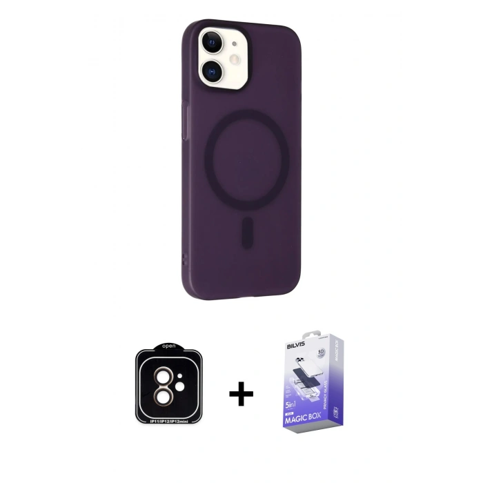 MARSİLYAN™- iPhone 11 Kılıf Çekirdek Modern Prime - Siyah Bilvis 5in1 5D Magic Hayalet Cam Ekran Koruyucu + PVD Metal Kamera Lens - TU