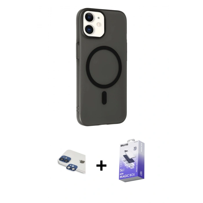 MARSİLYAN™- iPhone 11 Kılıf Çekirdek Modern Prime - Siyah Bilvis 5in1 5D Magic Hayalet Cam Ekran Koruyucu + Pers Alüminyum Kamera Lens - LT