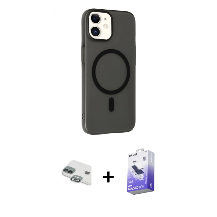 MARSİLYAN™- iPhone 11 Kılıf Çekirdek Modern Prime - Siyah Bilvis 5in1 5D Magic Hayalet Cam Ekran Koruyucu + Yeşil Pers Alüminyum Kamera Lens