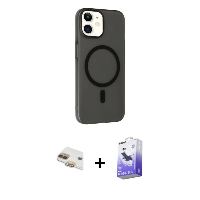 MARSİLYAN™- iPhone 11 Kılıf Çekirdek Modern Prime - Siyah Bilvis 5in1 5D Magic Hayalet Cam Ekran Koruyucu + Gold Pers Alüminyum Kamera Lens