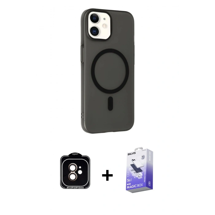 MARSİLYAN™- iPhone 11 Kılıf Çekirdek Modern Prime - Siyah Bilvis 5in1 5D Magic Hayalet Cam Ekran Koruyucu + PVD Metal Kamera Lens - TU