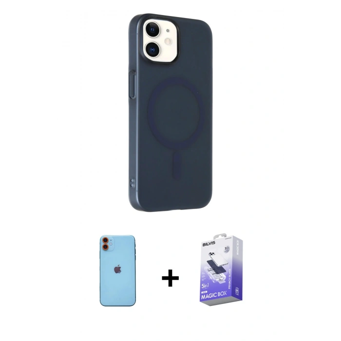 MARSİLYAN™- iPhone 11 Kılıf Çekirdek Modern Prime - Siyah Bilvis 5in1 5D Magic Hayalet Cam Ekran Koruyucu + Neon Fosforlu Kamera Lens - TU