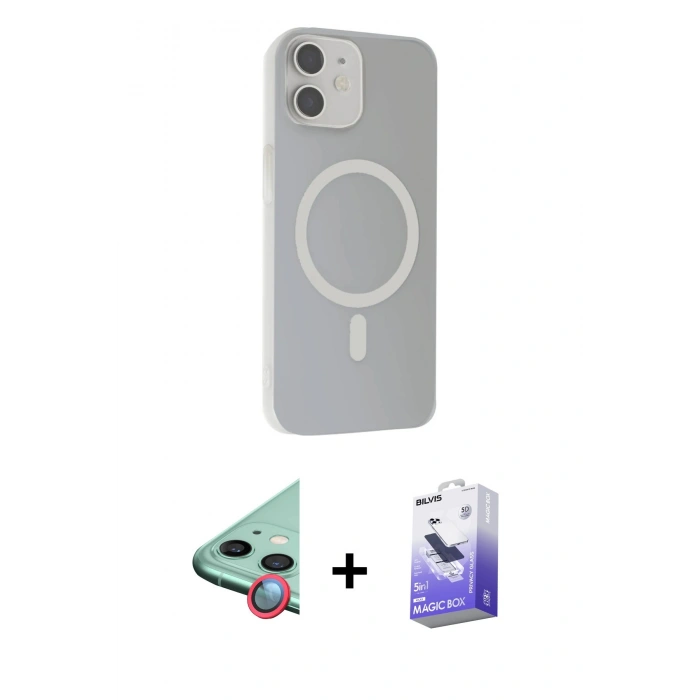 MARSİLYAN™- iPhone 11 Kılıf Çekirdek Modern Prime - Siyah Bilvis 5in1 5D Magic Hayalet Cam Ekran Koruyucu + Raze Metal Kamera Lens - KI